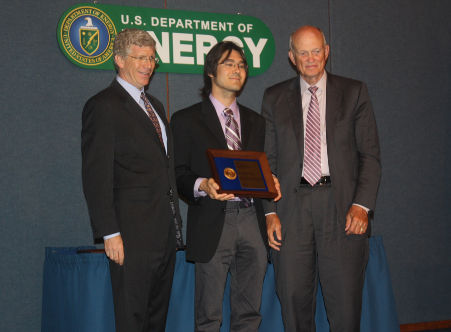 PECASE winner Dr. Christopher Hirata with Deputy Secretary of Energy Daniel B. Poneman and Director of the Office of Science, Dr. William Brinkman