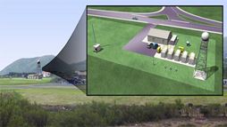 This artist&rsquo;s rendering illustrates the full site installation, including a new aerosol observing system (far left) and a precipitation radar (far right, with 20-ft tower).