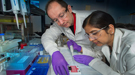 Brookhaven physicist Oleg Gang and Stony Brook University postdoctoral researcher Sunita Srivastava.