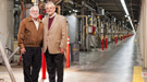 Claudio Pellegrini (right) and SLAC scientist Herman Winick in the klystron gallery of SLAC's linear accelerator. Pellegrini and Winick were instrumental in making the idea for LCLS a reality.