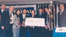 Julia Hu (third from left) with her teammates after winning the 2001 DOE National Science Bowl&reg;.