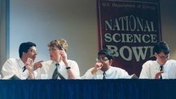 Members of the 1999 National Science Bowl&reg; championship team were (L to R): Kaushik Roy, Andrew Mills, Manish Gala, Jason Rubenstein, and (not pictured) Jacob Paul, from Montgomery Blair High School, Silver Spring, MD. 