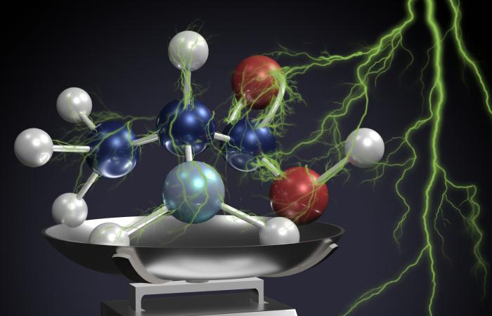 Electrifying Neutrons: Monochromated electron energy loss spectroscopy in the scanning transmission electron microscope is used to distinguish between molecules that differ only by a single neutron on a single atom. The electron beam can capture changes to the minute molecular vibrations of an amino acid caused by the extra neutron without damaging the sample and with unprecedented spatial resolution. Credit: Andy Sproles/Oak Ridge National Laboratory, U.S. Dept. of Energy