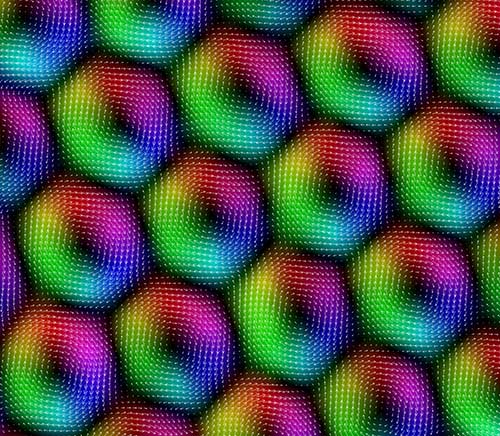 Skyrmions are nanoscale whirls or vortices of magnetic poles that form lattices within a magnetic material, a type of quasiparticle that can zip across the material, pushed by electrical current. 
