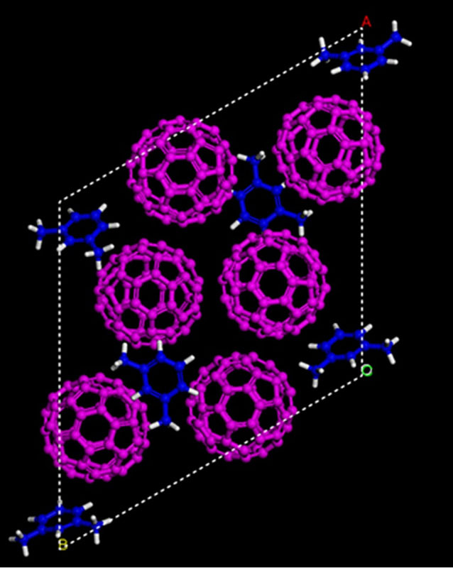 Simulated structures showing the starting material of carbon-60 