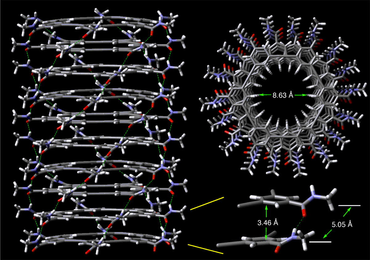 A snapshot of a helical stack of macryocycles generated in the computer simulation.