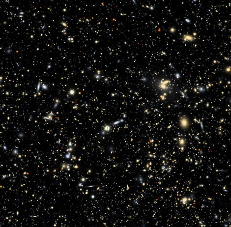 The LSST image simulator produces 'end-to-end' image simulations to verify the scientific performance of the complete LSST system design. This color image, a composite of three individual frames with different filters, shows one 4Kx4K CCD (13 x 13 arcminutes of sky) out of 189 CCDs in the LSST focal plane.