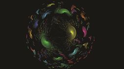 This image is a network graph&mdash;called a &ldquo;minimum spanning tree&rdquo;&mdash;showing the 7,410 DFT-predicted stable compounds from the Open Quantum Materials Database (OQMD) at the time the JOM article was completed.