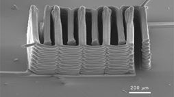 Microscope image of microbattery array.