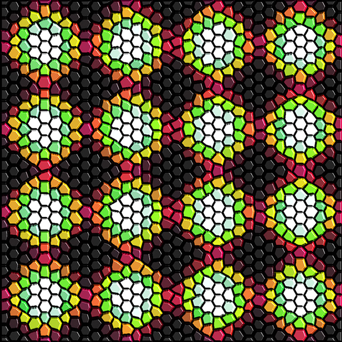 Distribution of superconductivity around holes (white) in a thin sheet of superconducting film.