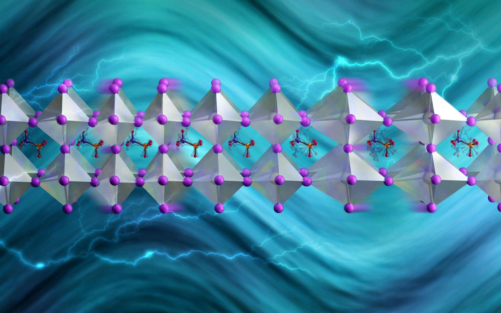 A light blue wave background with three dimensional symmetrical diamonds connected to each other in two rows.